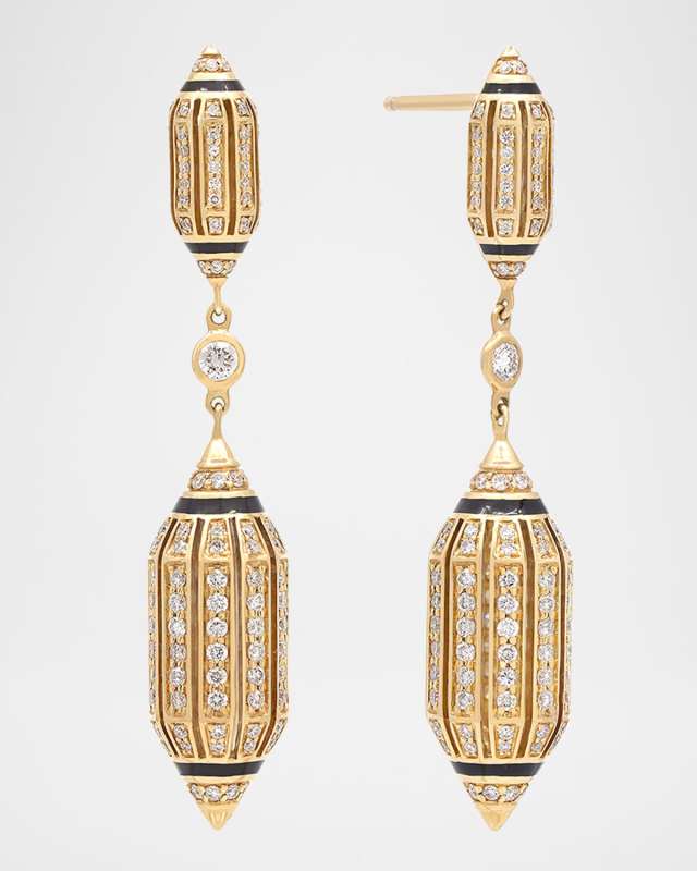18K Yellow Gold Al Merriyah Earrings with Black HyCeram and Diamonds